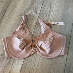 Soma Essentials Unlined Plunge Nude Lace Bra 36DD NWT
